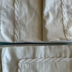 A pair of new Canon King size shams beige cotton with embroidered lace gorgeous!